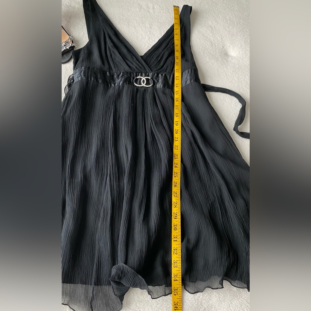 Marciano Guess Black Silk Chiffon Mini Dress Wrap Tie Belt Double Circle Buckle - Picture 12 of 13